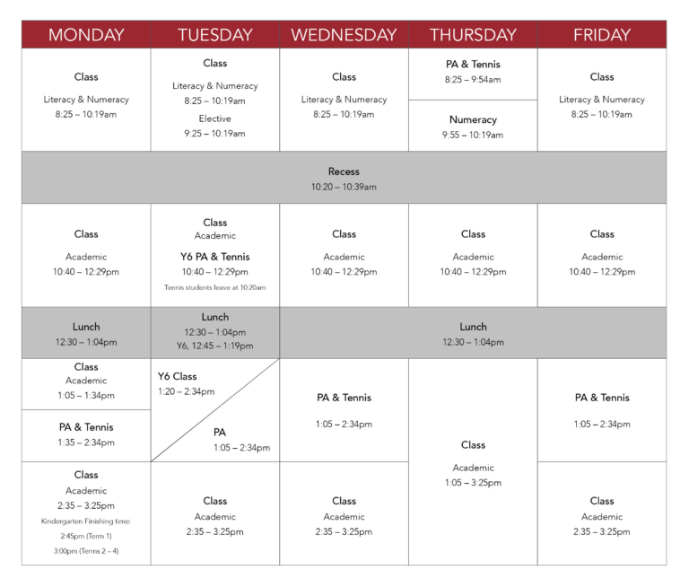 Timetable examples - The McDonald College - Performance Centred K-12